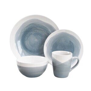 Oasis 16-Piece Casual Blue and Gray Earthenware Dinnerware Set (Service for 4)